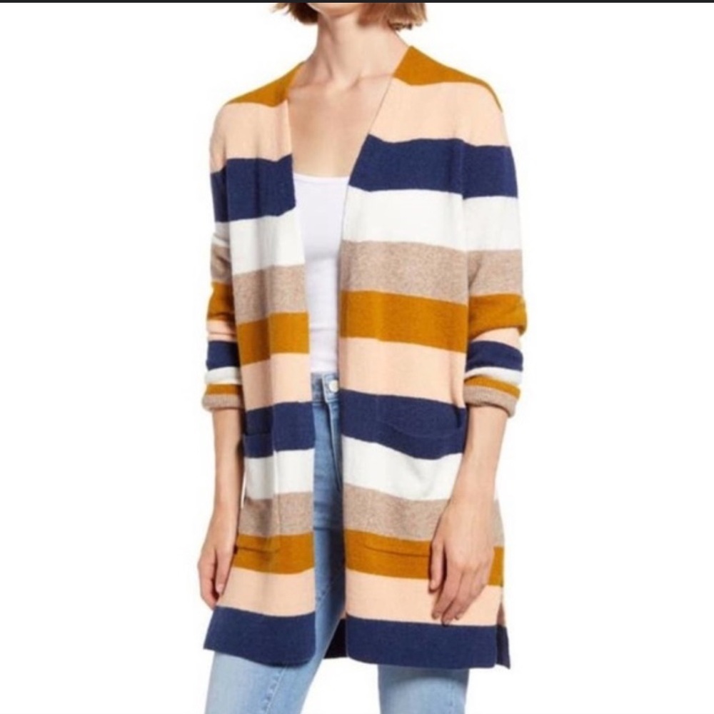 Madewelll Kent Open front wool blend Bengali Indigo stripe Cardigan size M